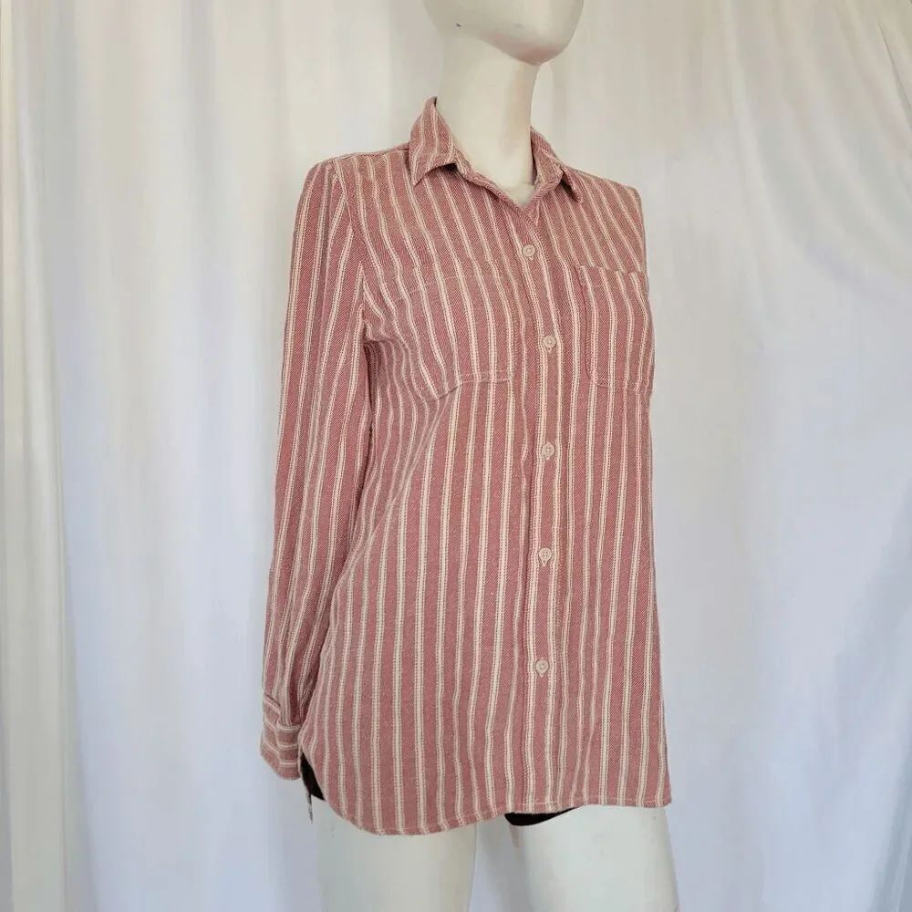 Madewell pink striped flannel Ex boyfriend shirt size XXS